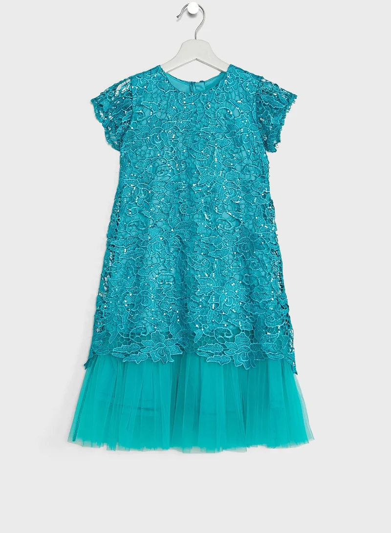 Little Golden Apple Kids Little Short Sleeve Lace Dress