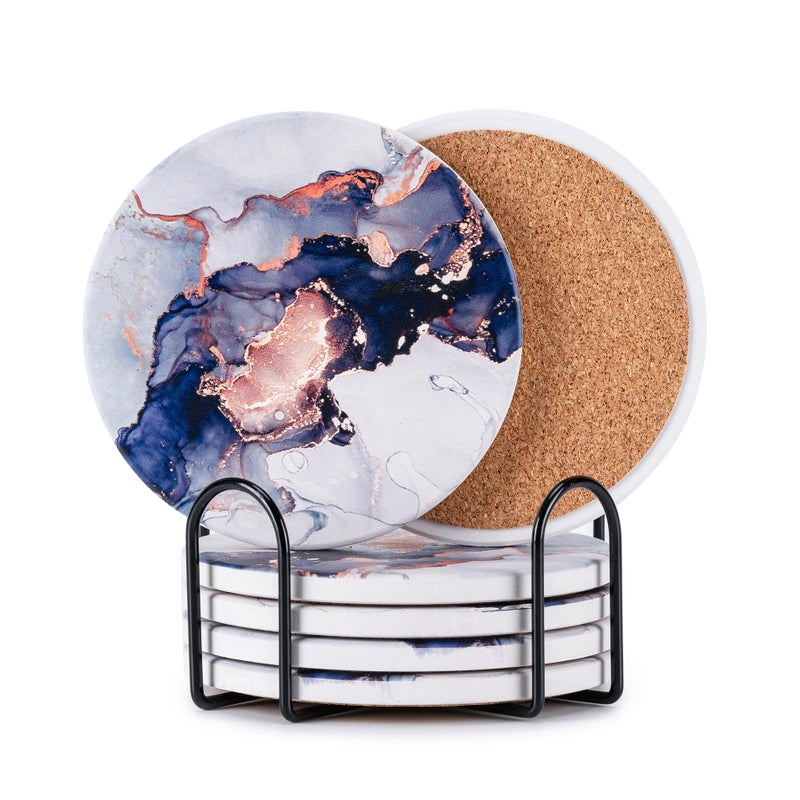 هوويينا Hoewina 6PCS Drink Coaster مع حاملات الرخام على طراز سيراميك الشراب Coaster Stailbents Stailbents Stists مناسبة لأنواع من الكؤوس الحديثة على طاولة القهوة 4 بوصات (نمط عرض)  - Image 1
