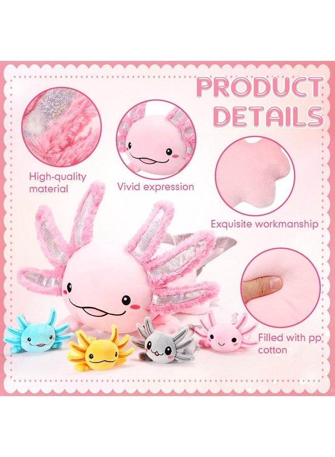 Aoriher 5 Pcs Axolotl Plush Set 24 Inch Mommy Axolotl Stuffed Animal with 4 Cute Plush Babies in Belly Soft Cuddly Plushie for Kids Sleeping Birthday Graduation Gift Party Favors(Pink) - Image 3