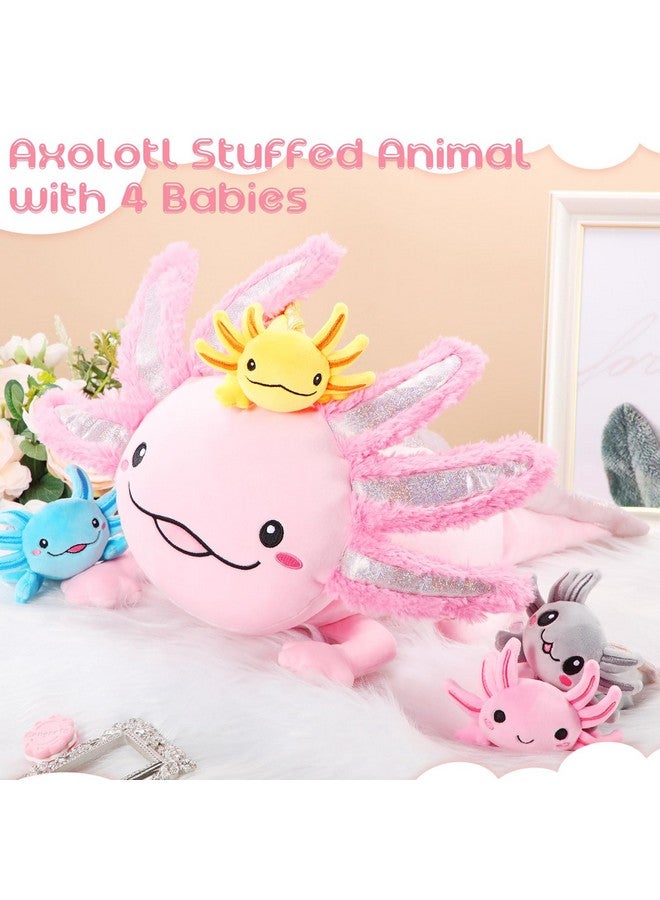 Aoriher 5 Pcs Axolotl Plush Set 24 Inch Mommy Axolotl Stuffed Animal with 4 Cute Plush Babies in Belly Soft Cuddly Plushie for Kids Sleeping Birthday Graduation Gift Party Favors(Pink) - Image 4
