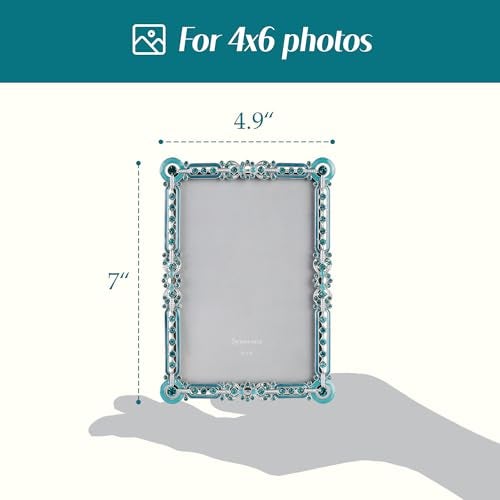Synovana Romantic Jeweled 4x6 Photo Frame – Silver with Blue Crystal Accents, Ornate Vintage-Style Picture Frame for Tabletop Display Gift - Image 2