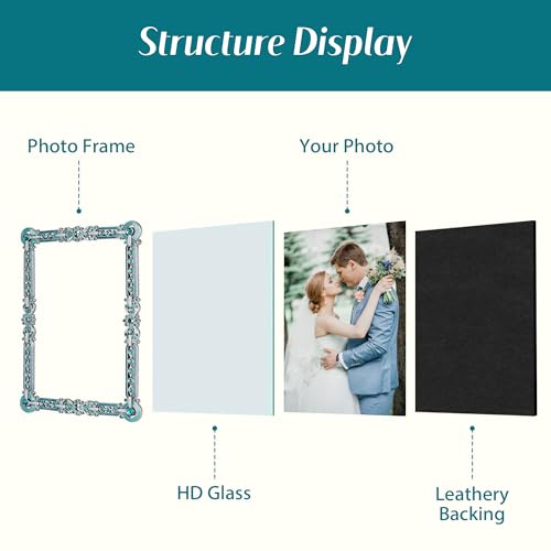 Synovana Romantic Jeweled 4x6 Photo Frame – Silver with Blue Crystal Accents, Ornate Vintage-Style Picture Frame for Tabletop Display Gift - Image 5