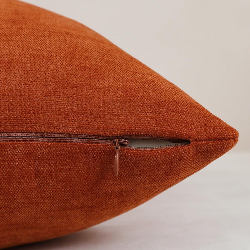 Jeneoo Burnt Orange Decorative Throw Pillow Covers Soft Chenille Comfy Square Rust Couch Cushion Cases Decor (Set of 2, 18 x 18 Inches) - Image 4