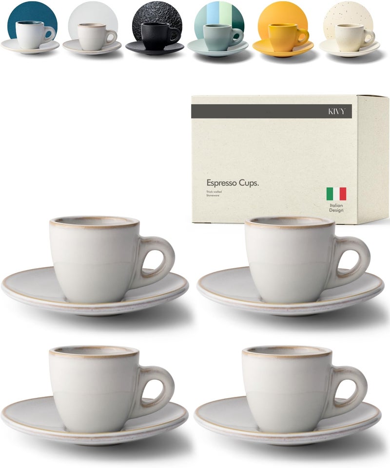 KIVY 3 oz Espresso cups set of 4 Thick walled stoneware espresso cup set Italian style espresso cups and saucers Demitasse cups set of 4 Small coffee mugs Demitasse cups and saucers sets