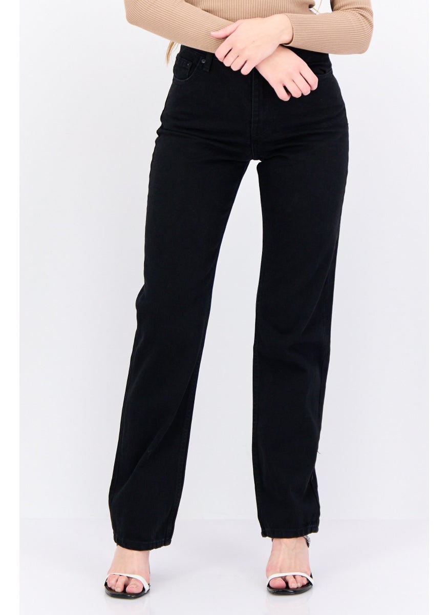 Bershka Women Straight Fit Plain No Stretch Jeans, Black  - Image 1