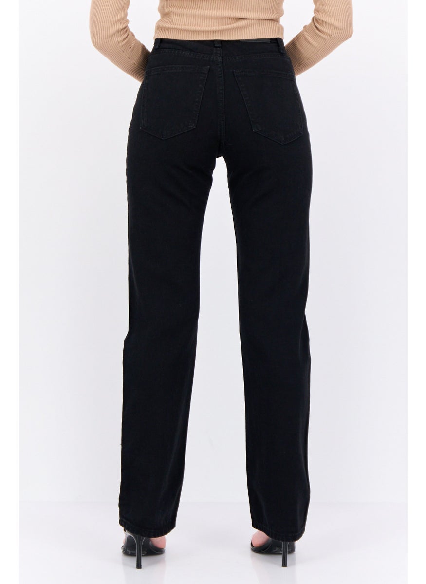 Bershka Women Straight Fit Plain No Stretch Jeans, Black  - Image 3
