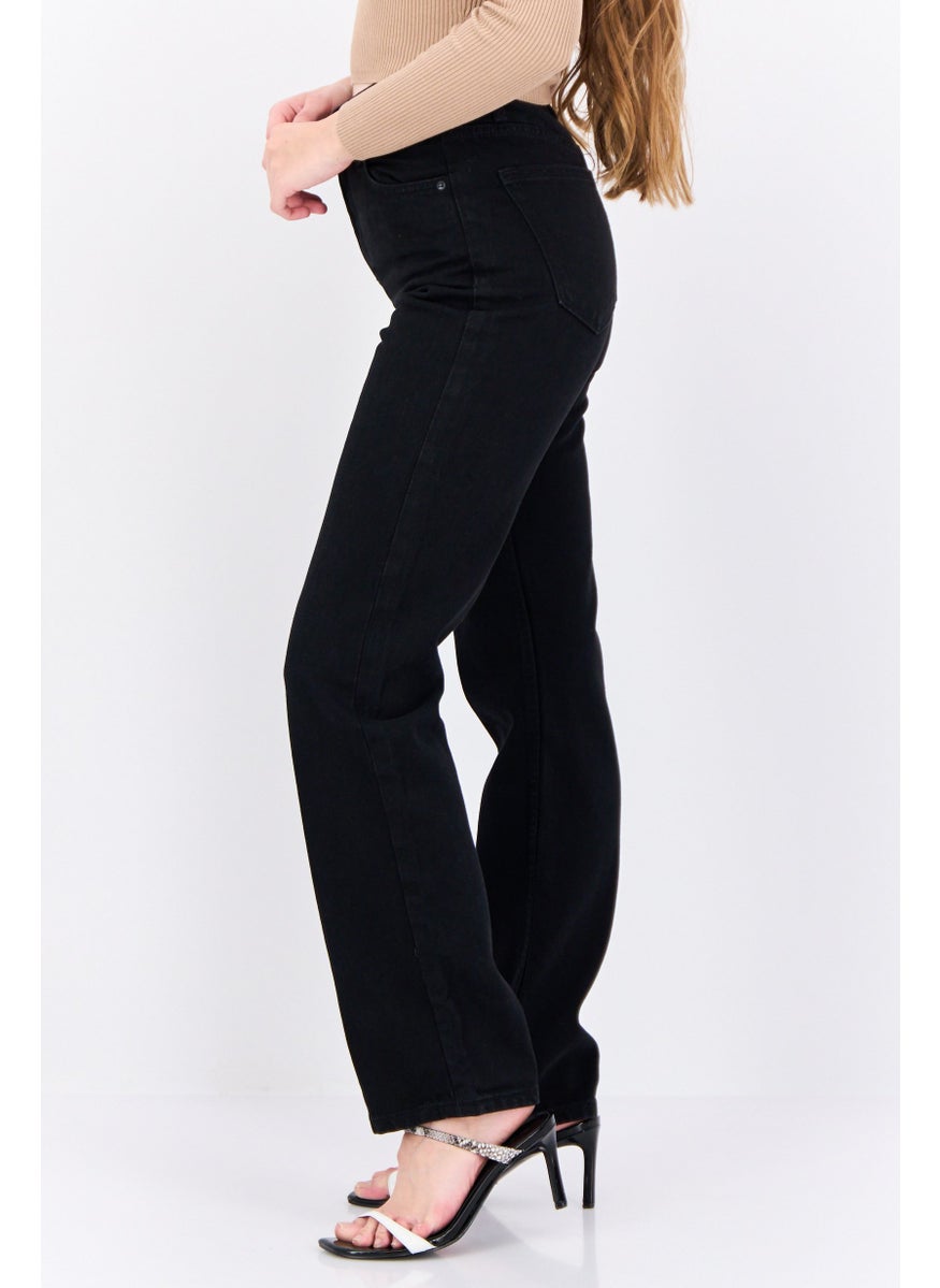 Bershka Women Straight Fit Plain No Stretch Jeans, Black  - Image 2