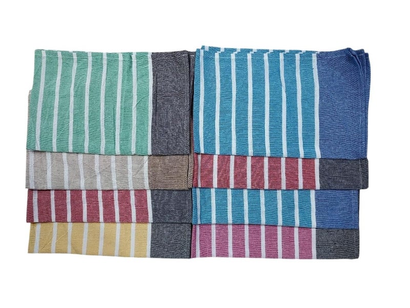 Värde ® Premium 8 Pcs Hand Towels | 250 GSM Cotton | Face Towel | Kitchen Towel | Floor Towel | Soft Towels | Size 16W x 25L Inches | Striped & Solid Pattern. (Pack of 8) - Image 2