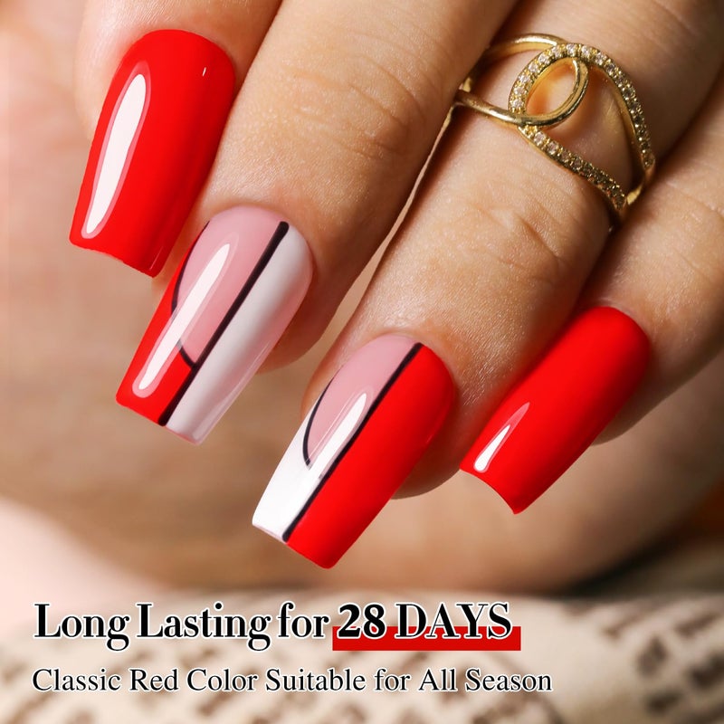 Double Rhythm 15ML Gel Nail Polish Pure Sheer Same Color Same Bottle Soak Off Gel Polish Art Manicure Salon DIY at Home for Women (Neon Red-A1422) - Image 2
