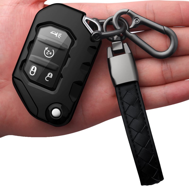 Autophone Compatible with Jeep Key Fob Cover with Leather Keychain Soft TPU Protection Key Case for 2018 2019 2020 2021 Wrangler JL Gladiator Remote Key（Black） - Image 1