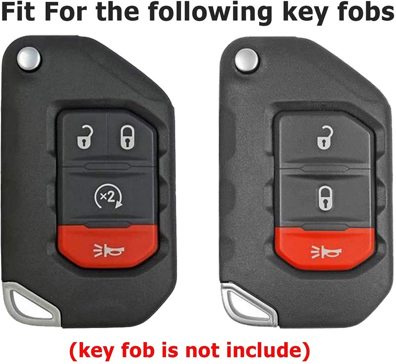 Autophone Compatible with Jeep Key Fob Cover with Leather Keychain Soft TPU Protection Key Case for 2018 2019 2020 2021 Wrangler JL Gladiator Remote Key（Black） - Image 2