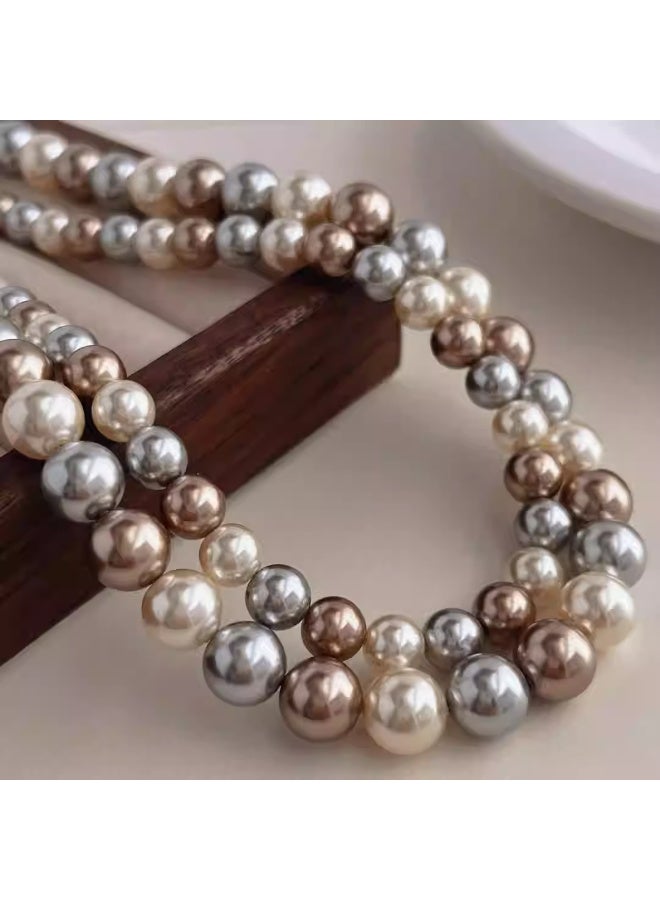 Ciara Mirad style autumn and winter new products, high-quality imported craftsmanship, imitation pearl mixed coffee color pearl necklace, female niche - Image 2