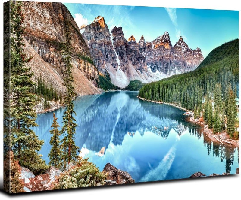 YOOOAHU Colorado Wall Art Banff Mountain Moraine Lake National Park Photo Canvas Prints Forest Wall Decor Living Room Bedroom Artwork Nature Landscape Framed Pictures Bathroom Office Home Decorations 12x16” - Image 1