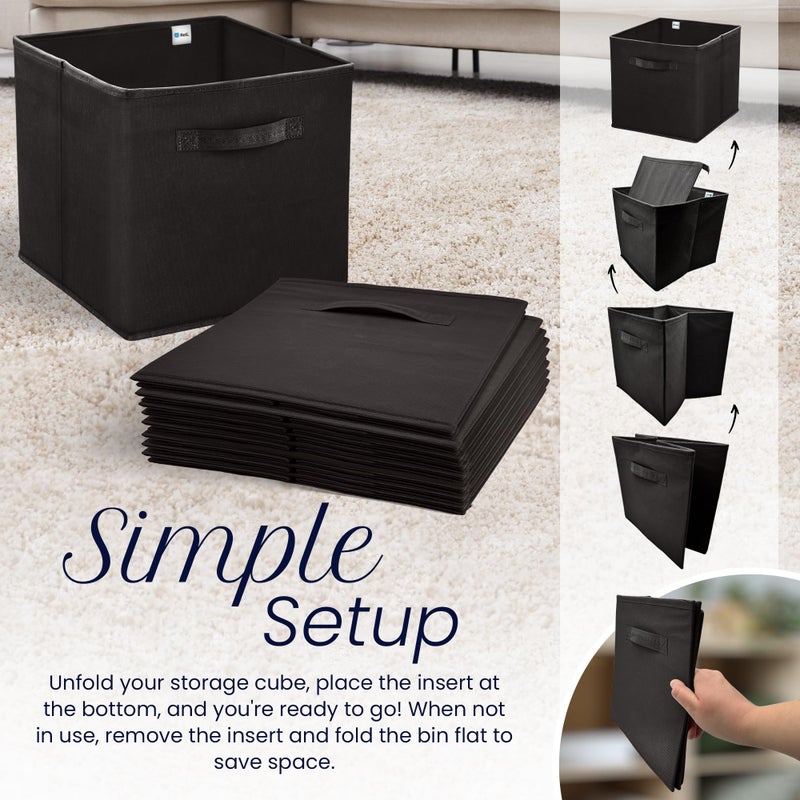 Reli. 13x13x13 Storage Cube Bins (8 Pack) | Large Cube Organizer Bins | 13x13 Fabric Storage Boxes | Fits Kallax | Collapsible, Foldable Fabric Cubby Box (Square) | Kids Room Organization (Black) - Image 4