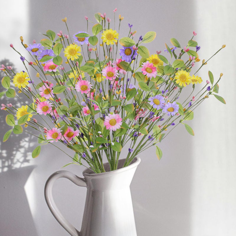 Yawwind 6 PCs Artificial Spring Flowers 17 Inches Summer Flower Branches Faux Floral Picks with Daisy Berry for Vase Home Indoors Flower Arrangements Table Centerpieces - Image 4