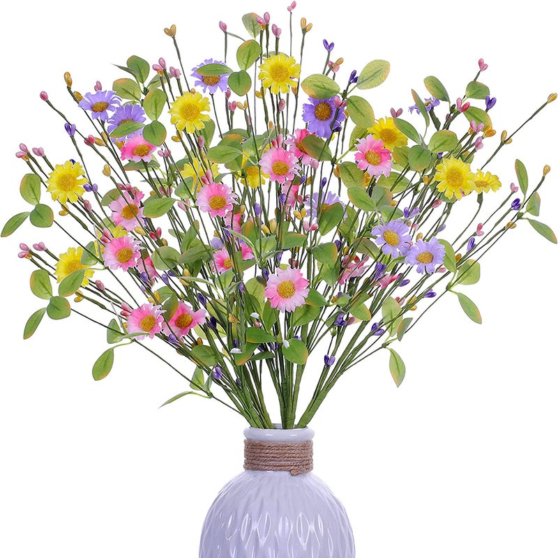 Yawwind 6 PCs Artificial Spring Flowers 17 Inches Summer Flower Branches Faux Floral Picks with Daisy Berry for Vase Home Indoors Flower Arrangements Table Centerpieces - Image 1