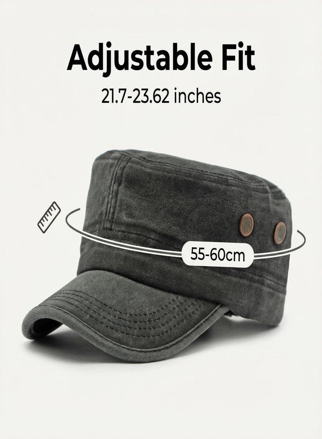 PTDTSHOU Cadet Army Caps for Men Women Washed Cotton Military Patrol Cap Adjustable Flat Top Hat - Image 4