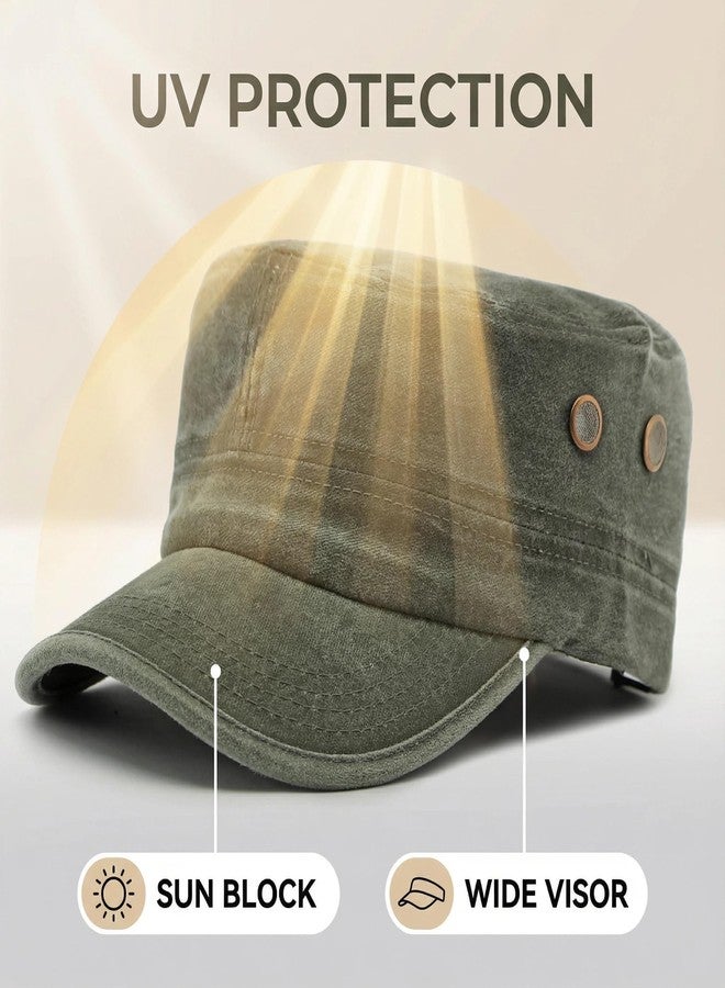 PTDTSHOU Cadet Army Caps for Men Women Washed Cotton Military Patrol Cap Adjustable Flat Top Hat - Image 3