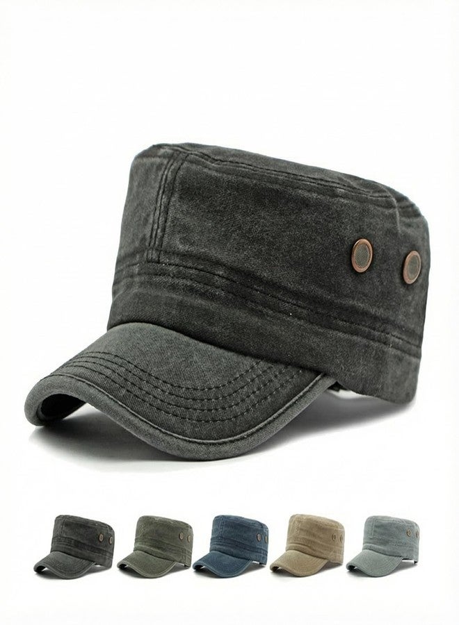 PTDTSHOU Cadet Army Caps for Men Women Washed Cotton Military Patrol Cap Adjustable Flat Top Hat - Image 1