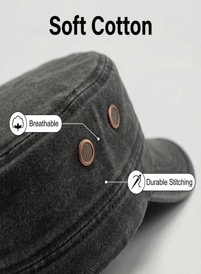 PTDTSHOU Cadet Army Caps for Men Women Washed Cotton Military Patrol Cap Adjustable Flat Top Hat - Image 2