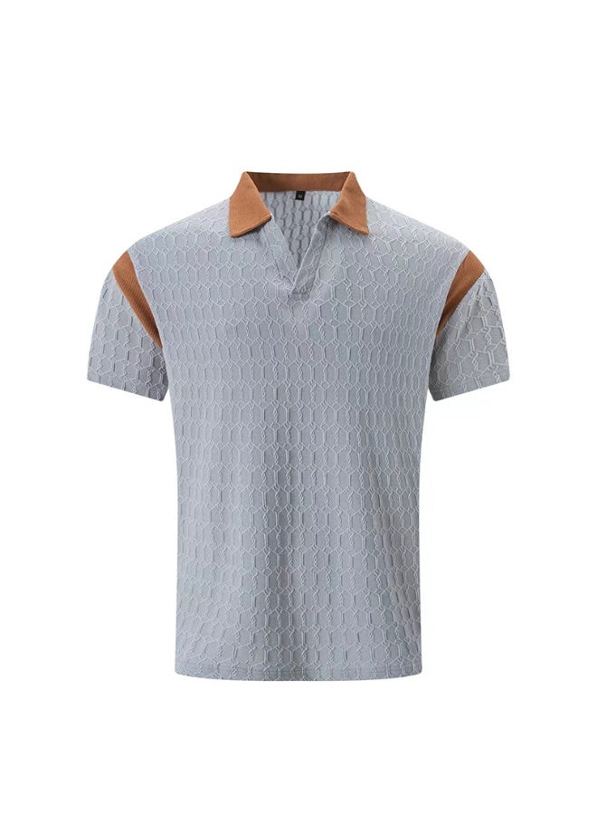 Summer Men's Polo Shirt Short Sleeve Knitted Pure Color T-Shirt with Embroidery Flip Collar Slim Fit Fashionable Top - Image 2