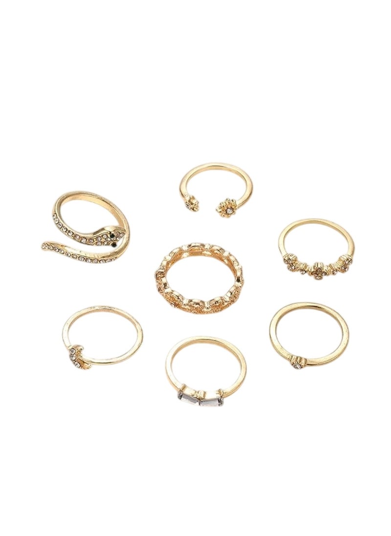 Huitich 7 Pcs Gold Colour Ring Set Elegant Stackable Rings  - Image 1