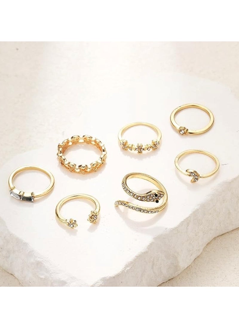 Huitich 7 Pcs Gold Colour Ring Set Elegant Stackable Rings  - Image 3