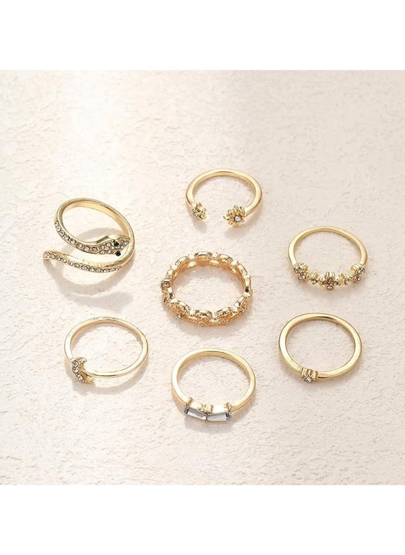 Huitich 7 Pcs Gold Colour Ring Set Elegant Stackable Rings  - Image 2