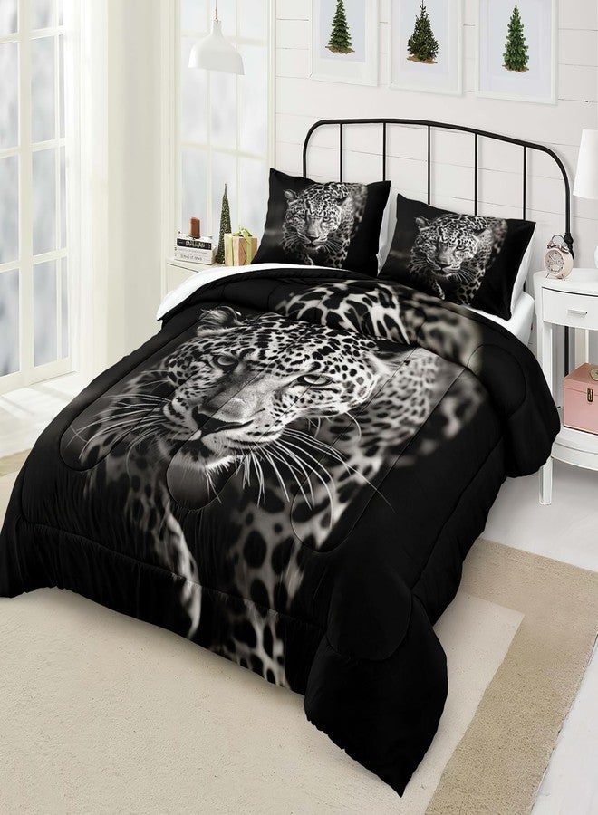 Bedorm Wild Animal Comforter Set Leopard African Bedding Set Black and White Cheetah Leopard Printed Bedding Safari Animal Tropical Queen Comforter Set for All Season - Image 3