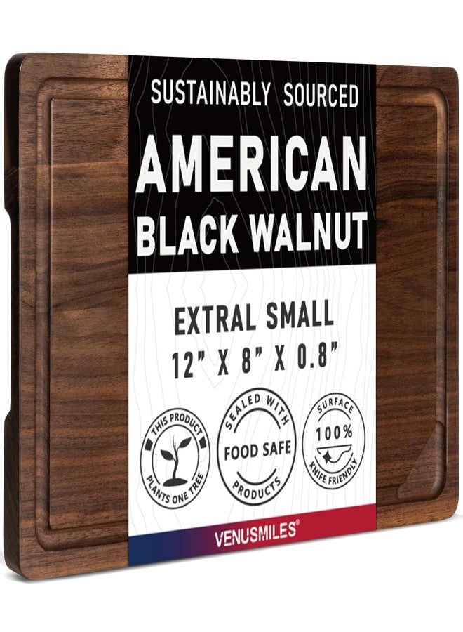 Venusmiles USA-Sourced Black Walnut Cutting Board for Kitchen (12”x8”x0.8”) Pre-Oiled Wooden Chopping Board, Walnut End Grain Reversible Butcher Block with Juice Groove & Handlers - Image 1