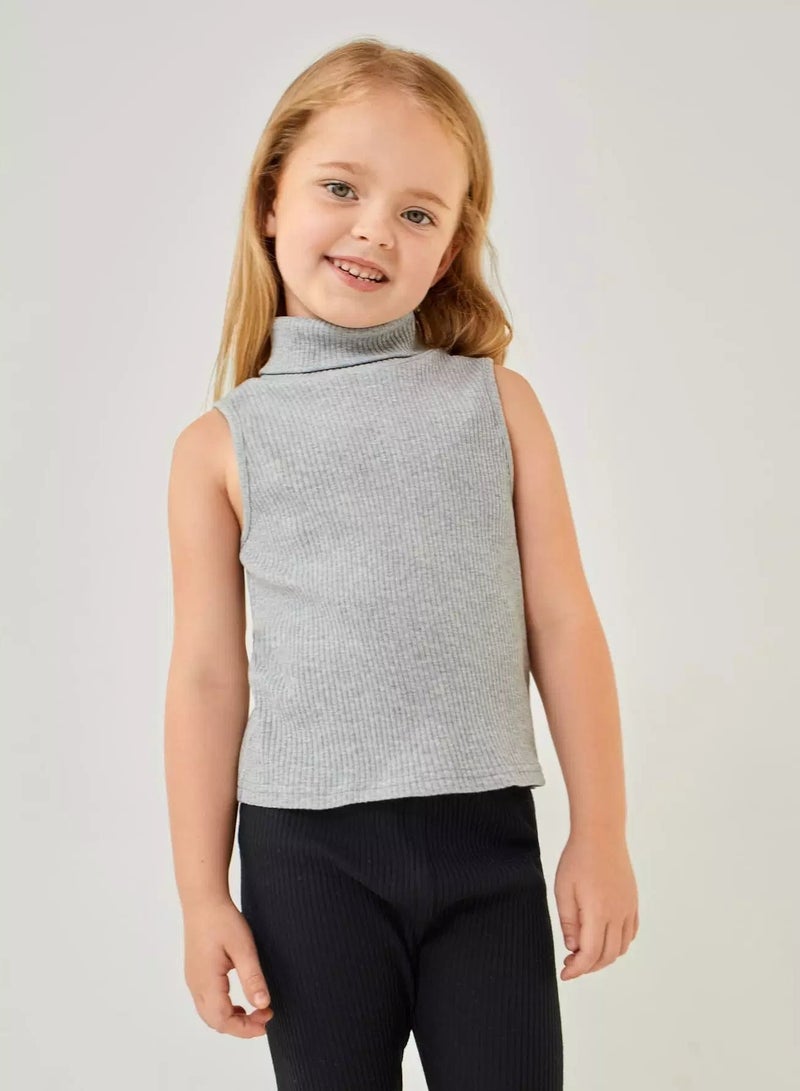 Toddler Girls Cotton Stand Collar Tank Top - Image 1