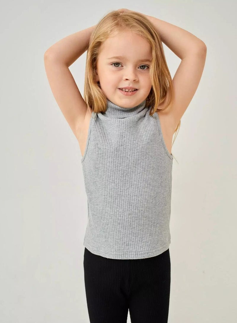 Toddler Girls Cotton Stand Collar Tank Top - Image 4