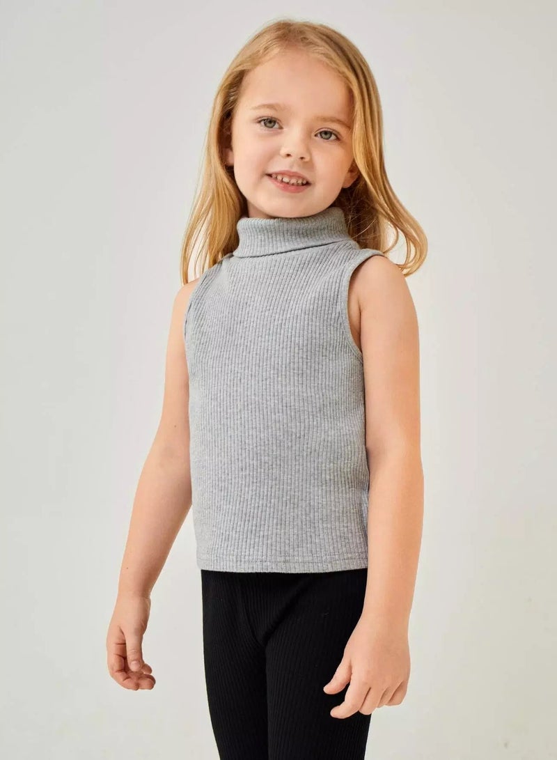 Toddler Girls Cotton Stand Collar Tank Top - Image 5