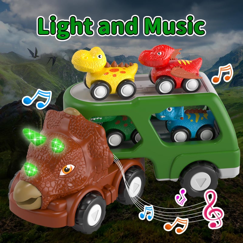 newcrave 5 in 1 Dinosaur Car for Toddlers Toy for 1 2 3 4 5 Year Old Boys Dinosaur Truck for Toddlers Boys Age 13 24 Dino Car Toys with Light  Sound Gift for Christmas Birthday - Image 3