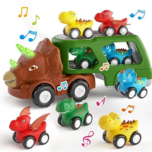 newcrave 5 in 1 Dinosaur Car for Toddlers Toy for 1 2 3 4 5 Year Old Boys Dinosaur Truck for Toddlers Boys Age 13 24 Dino Car Toys with Light  Sound Gift for Christmas Birthday - Image 1
