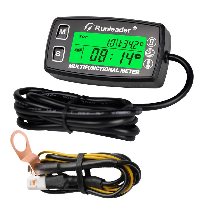 Runleader Digital Tach Hour Meter with Engine Temperature Gauge and RPM Alert - Image 1
