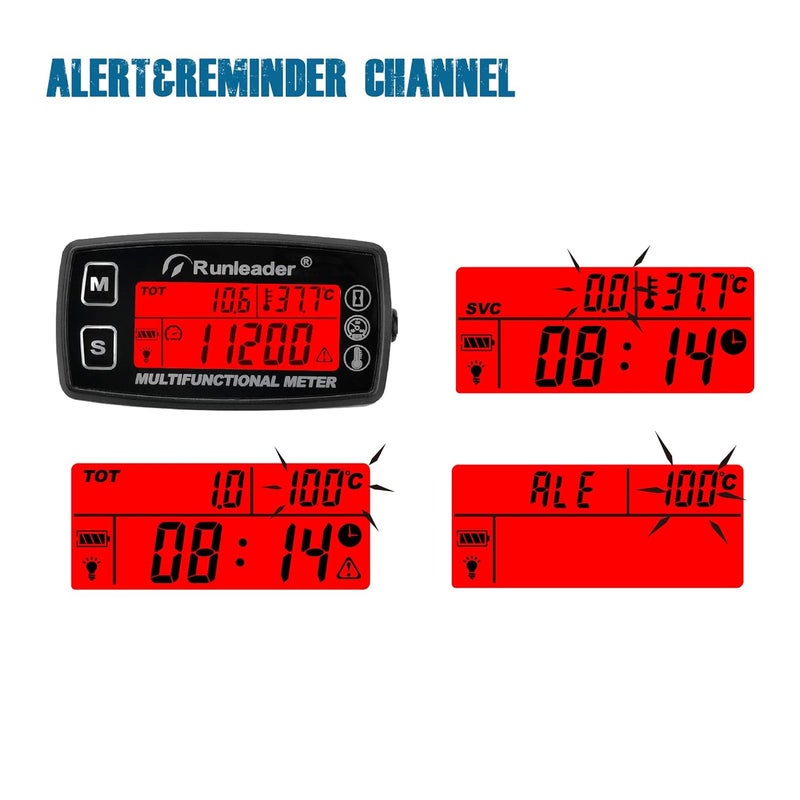 Runleader Digital Tach Hour Meter with Engine Temperature Gauge and RPM Alert - Image 5