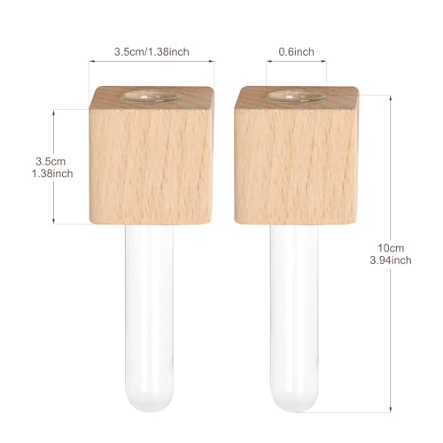 OtGalk Magnetic Test Tube Flower Vases for Refrigerator, Set of 2 Wooden Fridge Magnet Planters with Glass Tubes Light & Dark Wood Color, Propagation Station for Hydroponic Display (No Plant Included) - Image 3