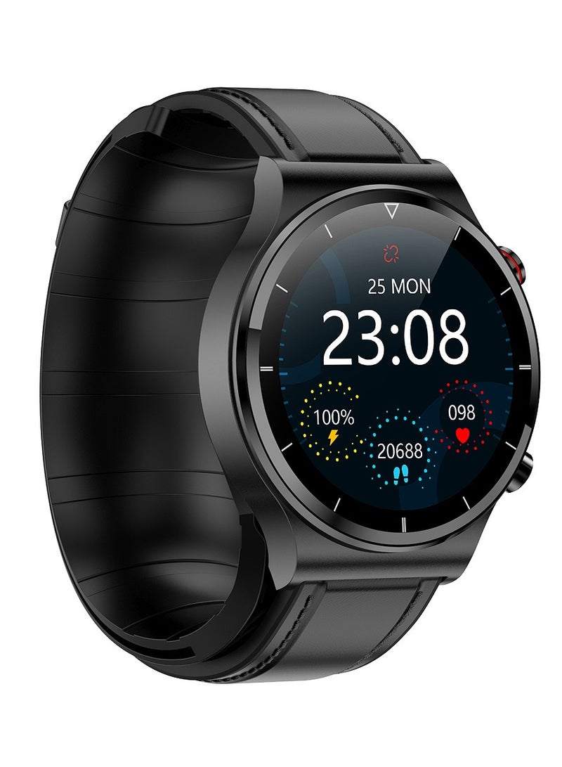 AROAQ Smart Watch, S2 Air Pump Airbag Type Smart Watch, Multifunctional Activity Tracker Watch With  Blood Pressure, Blood Oxygen Blood Sugar Body Temperature And Heart Rate Monitoring, (black leather) - Image 1