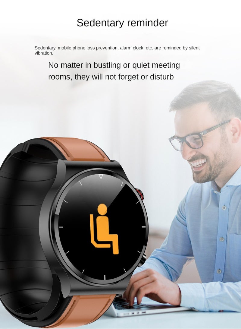 AROAQ Smart Watch, S2 Air Pump Airbag Type Smart Watch, Multifunctional Activity Tracker Watch With  Blood Pressure, Blood Oxygen Blood Sugar Body Temperature And Heart Rate Monitoring, (black leather) - Image 3