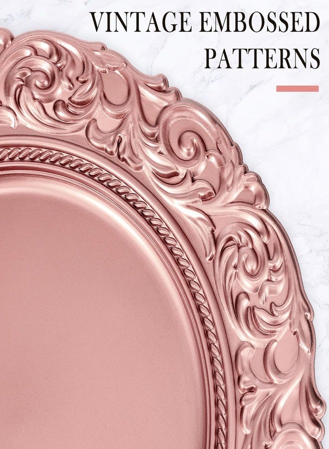 Yinder Set of 12 Antique Charger Plates 13 Inch Plastic Vintage Plate Chargers Decorative Embossed Chargers Engraved Baroque Rim Elegant Tableware Decoration for Dinner Table Wedding (Rose Gold) - Image 3