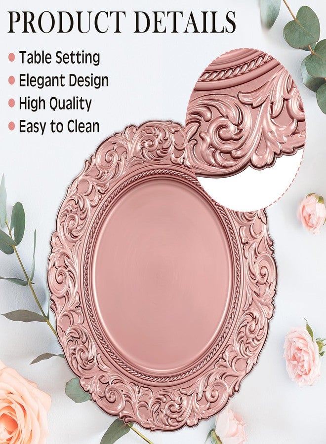 Yinder Set of 12 Antique Charger Plates 13 Inch Plastic Vintage Plate Chargers Decorative Embossed Chargers Engraved Baroque Rim Elegant Tableware Decoration for Dinner Table Wedding (Rose Gold) - Image 2