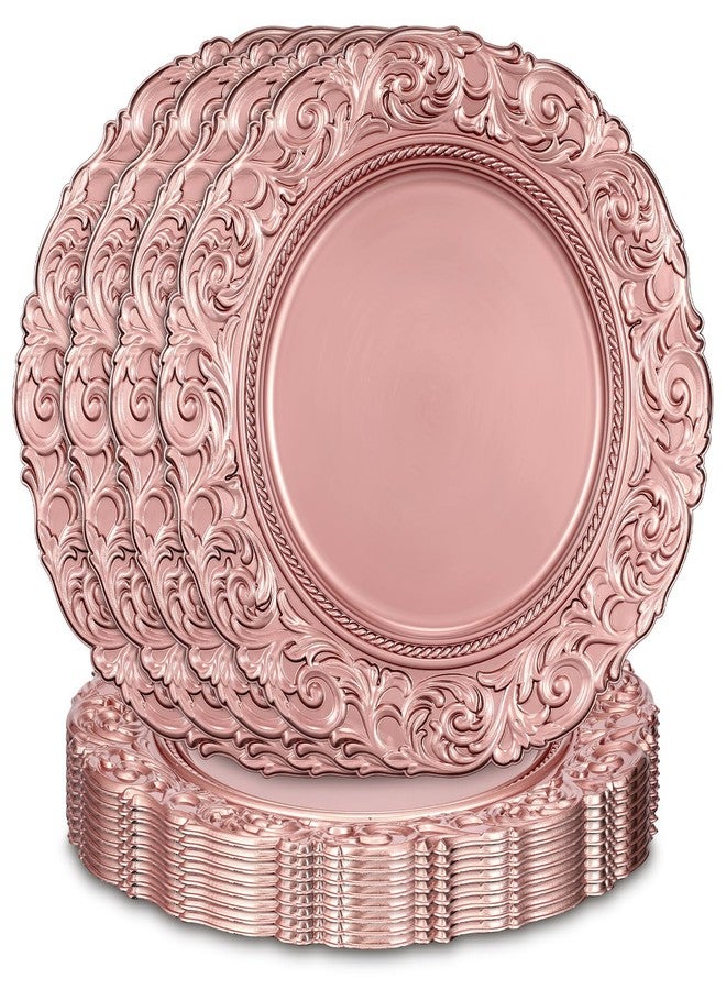 Yinder Set of 12 Antique Charger Plates 13 Inch Plastic Vintage Plate Chargers Decorative Embossed Chargers Engraved Baroque Rim Elegant Tableware Decoration for Dinner Table Wedding (Rose Gold) - Image 1