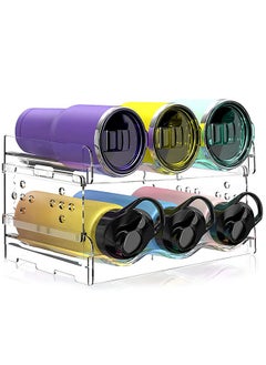 LENND Water Bottle Organizer - 2 Pack Stackable Cup Organizer for Cabinet, Countertop, Pantry and Fridge, Free-Standing Tumbler Kitchen Storage Holder for Wine and Drink Bottles, Clear Plastic  - Image 1