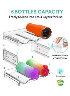 LENND Water Bottle Organizer - 2 Pack Stackable Cup Organizer for Cabinet, Countertop, Pantry and Fridge, Free-Standing Tumbler Kitchen Storage Holder for Wine and Drink Bottles, Clear Plastic  - Image 2