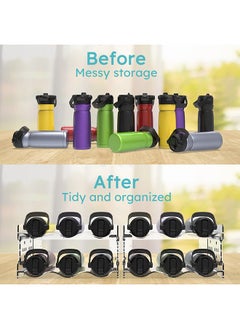 LENND Water Bottle Organizer - 2 Pack Stackable Cup Organizer for Cabinet, Countertop, Pantry and Fridge, Free-Standing Tumbler Kitchen Storage Holder for Wine and Drink Bottles, Clear Plastic  - Image 4