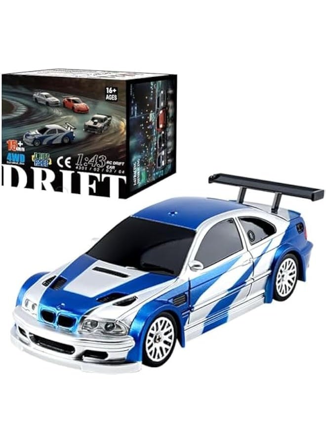 RC Drift Car, 1/43 Scale 2.4G Full Proportional RC Electric Mini Racing Drift Car Model with Lights Kit，RC Car Gifts for Adults (RTR Version/Blue White)  - Image 1