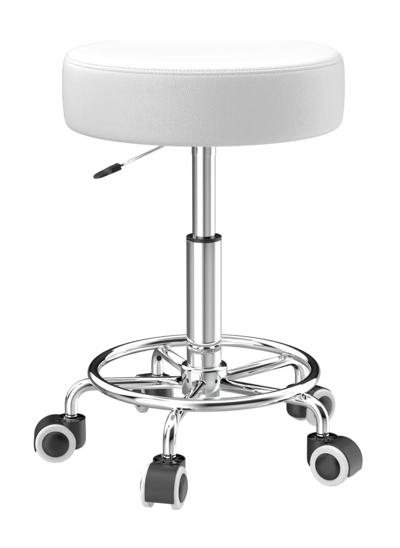 Generic Height-Adjustable Rolling Stool with Footrest – 49-63cm, PU Leather, Swivel & Lightweight  - Image 1