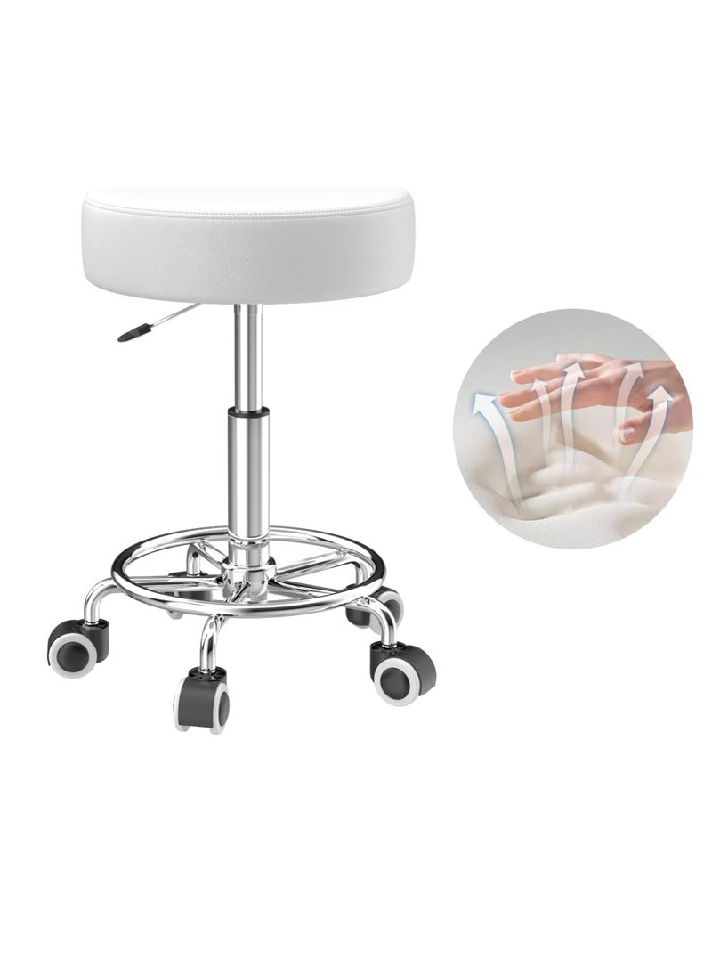 Generic Height-Adjustable Rolling Stool with Footrest – 49-63cm, PU Leather, Swivel & Lightweight  - Image 2