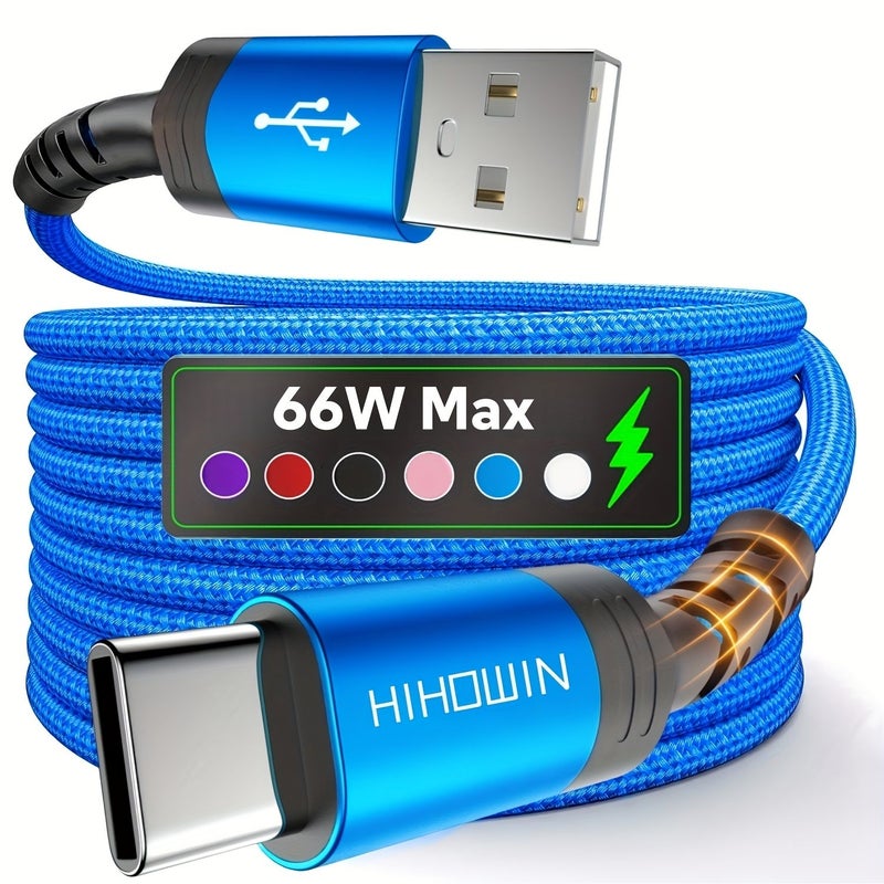 USB C Fast Charging Cable 3M Nylon Braided Type C Charger Cord Data Sync for Smartphone - Image 1